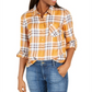 Tommy Hilfiger Women's Roll Sleeve Plaid Shirt Yellow Size Medium