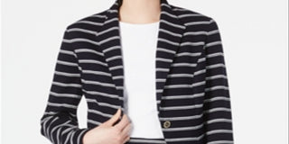 Calvin Klein Women's Striped One Button Jacket Gray Size 6