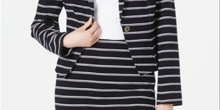 Calvin Klein Women's Striped One Button Jacket Gray Size 6