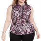 Bar III Women's Trendy Plus Printed Tie Neck Top Purple Size 3X