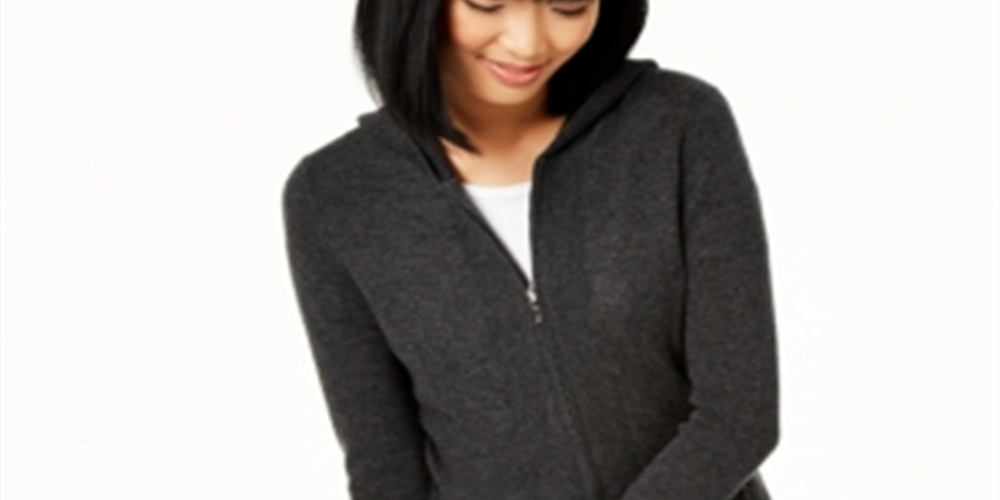 Charter Club Women's Cashmere Zip Front Hoodie Gray Size Small