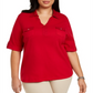 Karen Scott Women's Plus Cotton Collared Top Red Size 4X