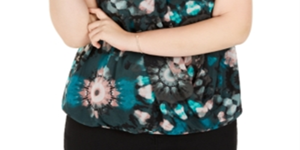 INC International Concepts Women's Tie Dye Surplice Tank Top Green Size 1X