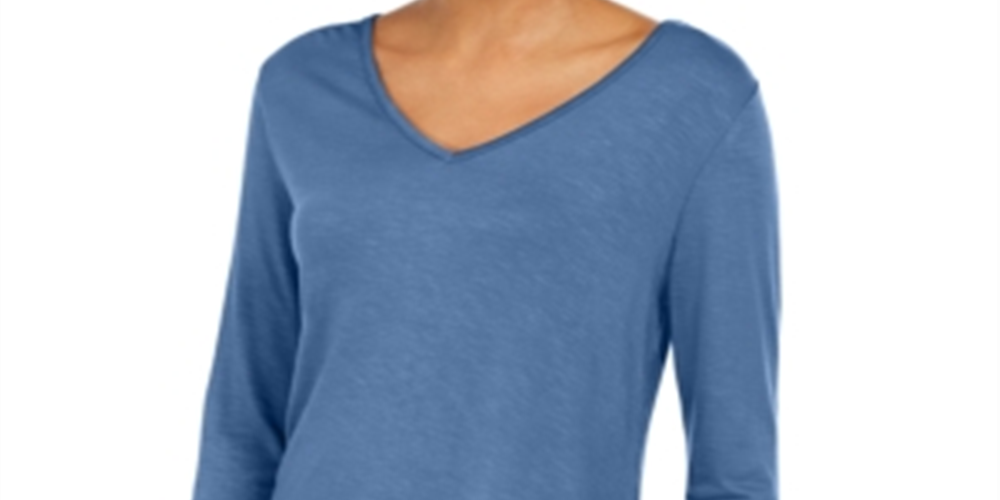 Style & Co Women's V-Neck Chiffon-Hem Top Blue Size S
