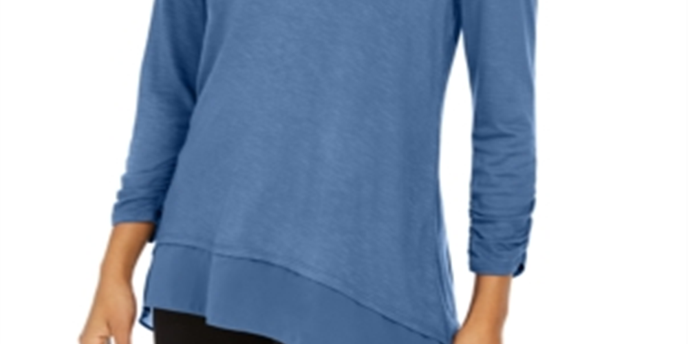 Style & Co Women's V-Neck Chiffon-Hem Top Blue Size S