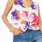 Bar III Women's Twist Front Floral Sleeveless V Neck Top White Size XXS