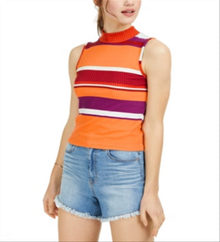 Planet Gold Junior's Striped Mock Neck Top Red Size Large