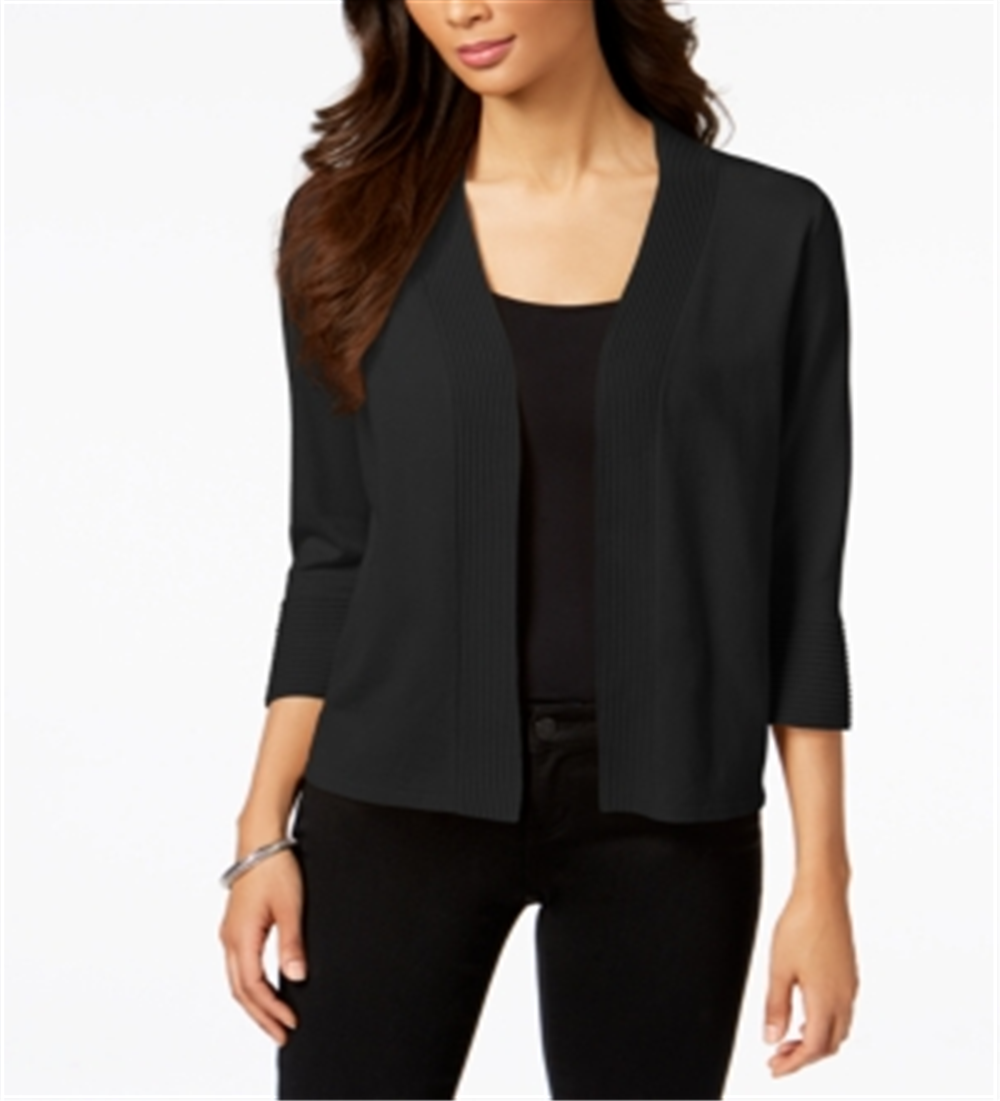 JM Collection Women's Flare Sleeve Open Front Cardigan Black Size Petite M
