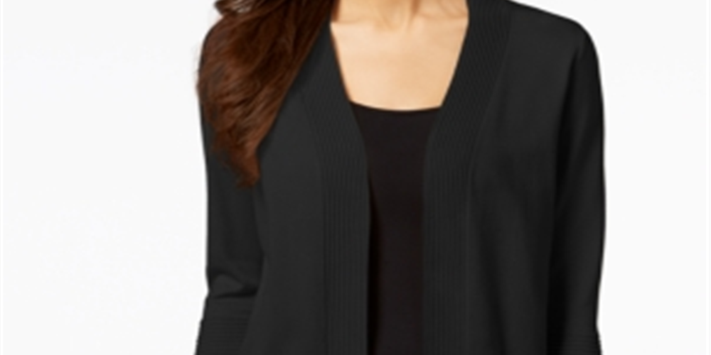 JM Collection Women's Flare Sleeve Open Front Cardigan Black Size Petite M