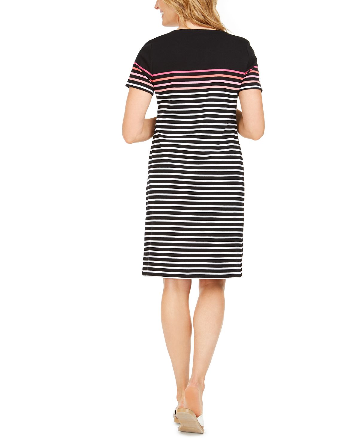 Karen Scott Women's Mirage Cotton Striped Lace up Dress Black Size X-Small