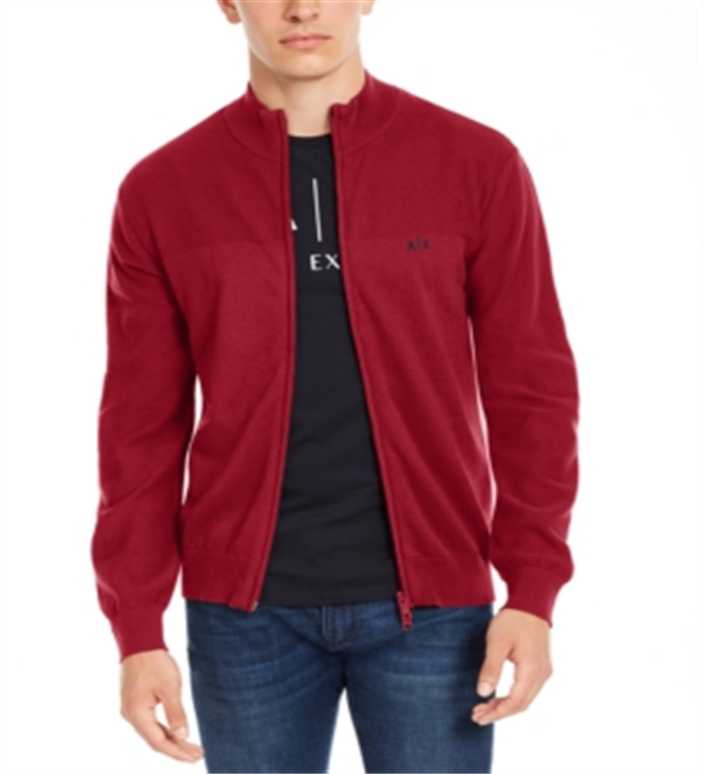 Ax Armani Exchange Men's Zip Front Cardigan Red Size Medium