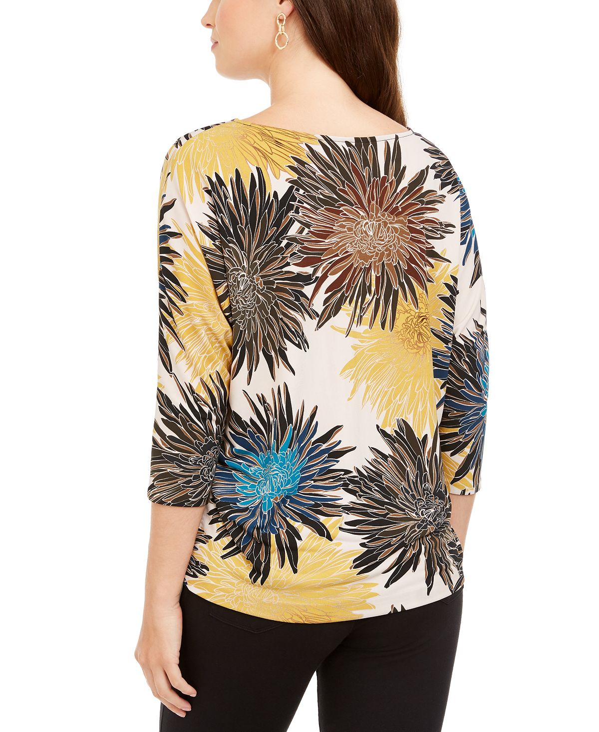 Alfani Women's Printed Boat Neck Top Yellow Size Petite