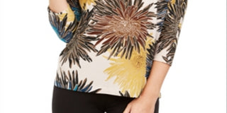 Alfani Women's Printed Boat Neck Top Yellow Size Petite