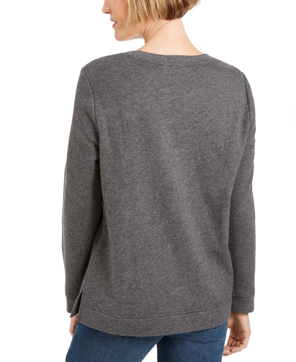 Karen Scott Women's Embellished Sweatshirt Gray Size Petite Medium