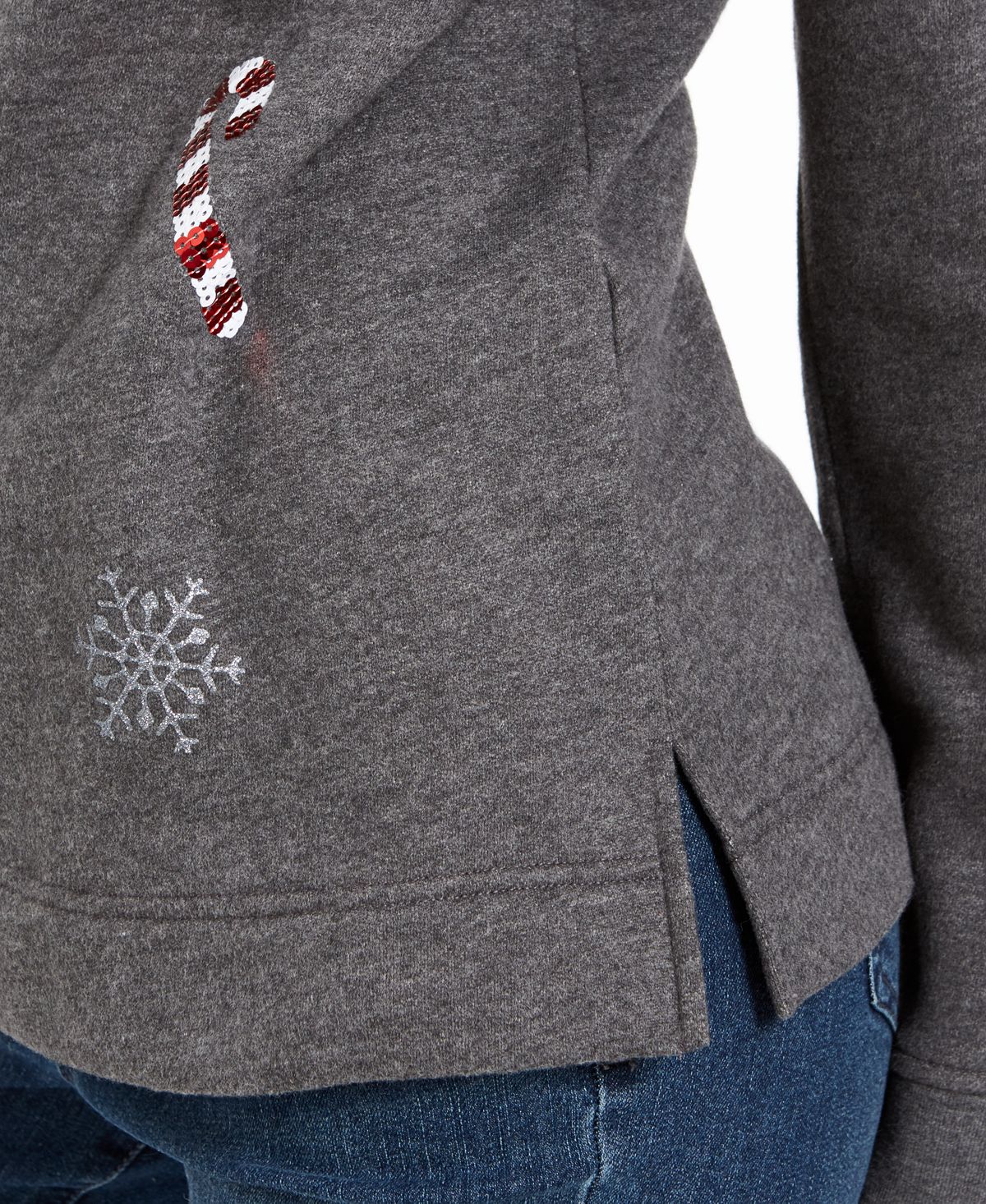 Karen Scott Women's Embellished Sweatshirt Gray Size Petite Medium