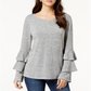 Style & Co Women's Double Bell Sleeve Top Gray Size Petite M