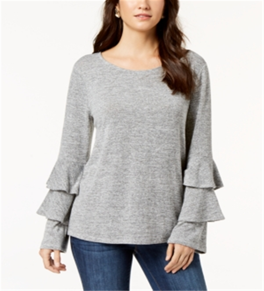 Style & Co Women's Double Bell Sleeve Top Gray Size Petite M