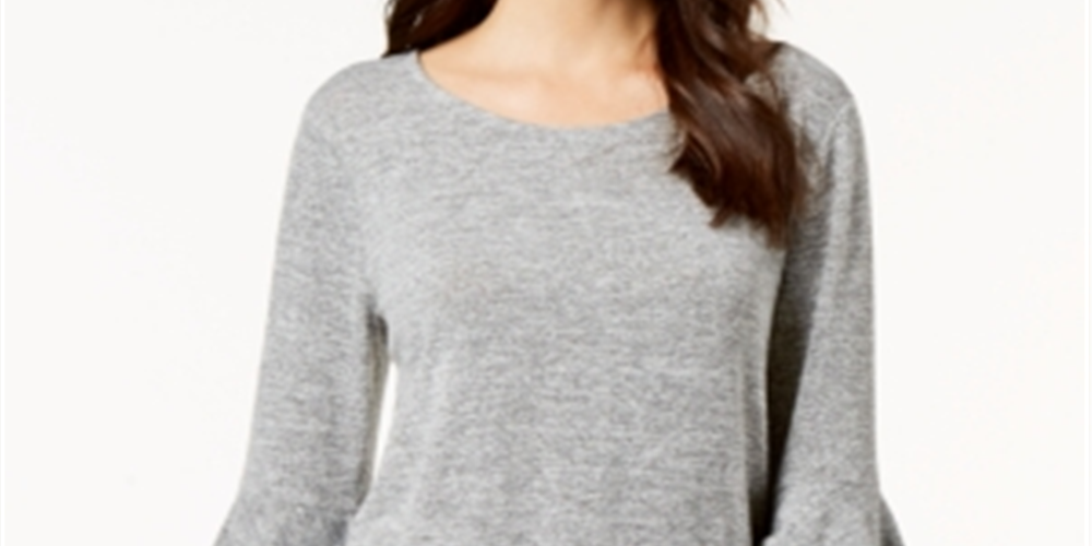 Style & Co Women's Double Bell Sleeve Top Gray Size Petite M