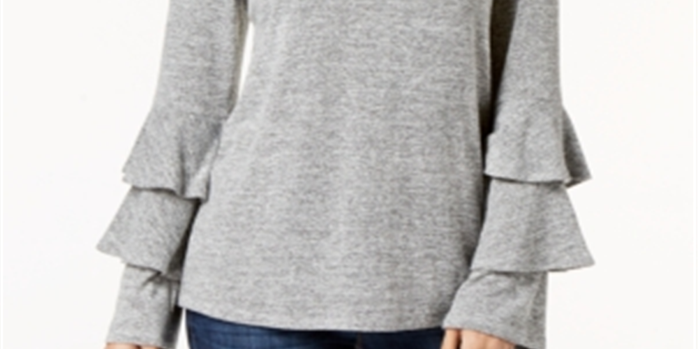 Style & Co Women's Double Bell Sleeve Top Gray Size Petite M