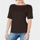 Karen Scott Women's Cotton Lace up-Sleeve Top Brown Size Small