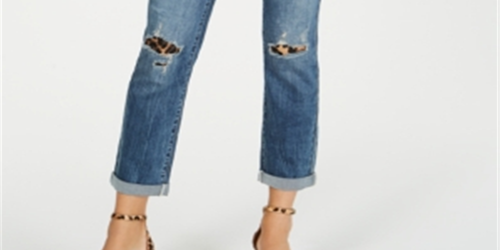 INC International Concepts Women's Animal Print Boyfriend Jeans Black Size 4