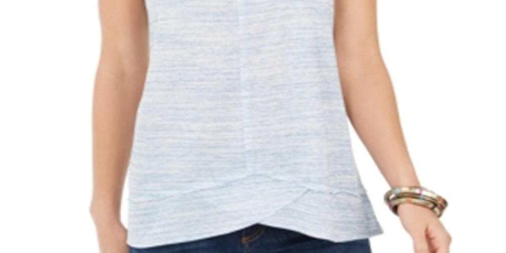 Style & Co Women's V Neck High Low Tank Top Blue Size Small