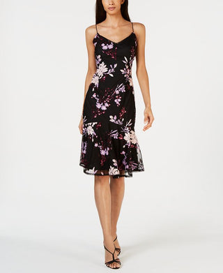 Adrianna Papell Women's Beaded Mesh Overlay Sheath Dress Black Size 12