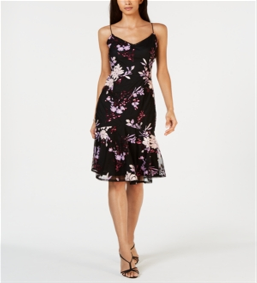 Adrianna Papell Women's Beaded Mesh Overlay Sheath Dress Black Size 12