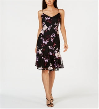 Adrianna Papell Women's Beaded Mesh Overlay Sheath Dress Black Size 12