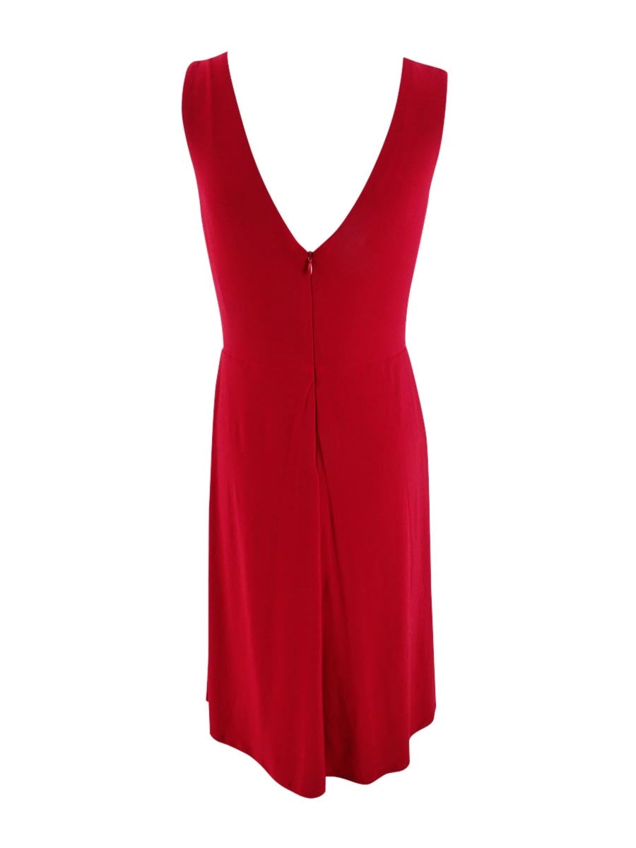 Ralph Lauren Women's Crystal Brooch Gathered Dress Red Size 18