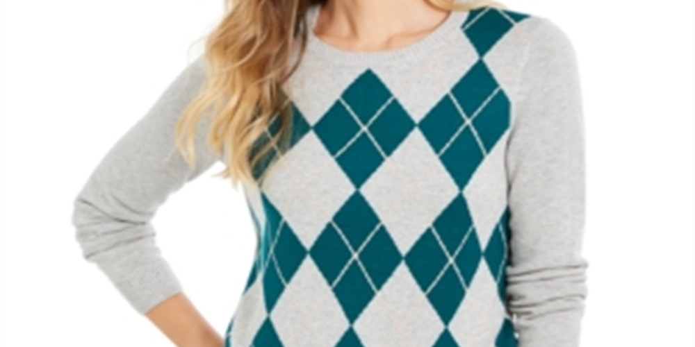 Charter Club Women's Argyle Crewneck Sweater Green Size XX-Large