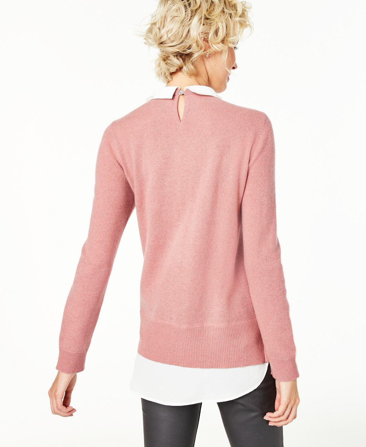 Charter Club Women's Cashmere Embellished Layered Look Sweater Pink Size Petite S/M