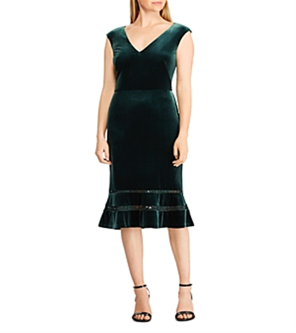 Ralph Lauren Women's V Neck Below the Knee Sheath Cocktail Dress Green Size 4
