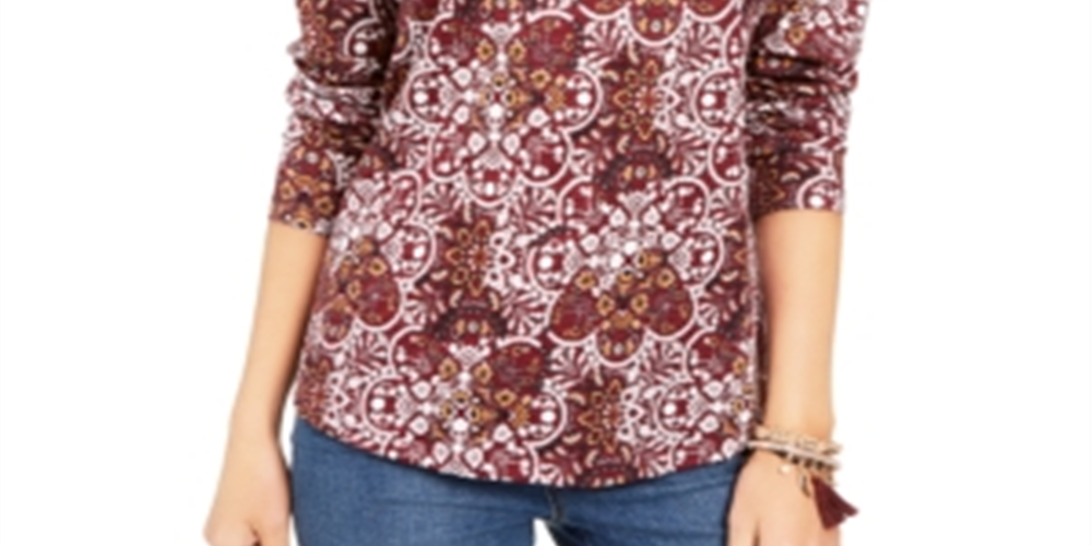 Style & Co Women's Printed Top Wine Size PP