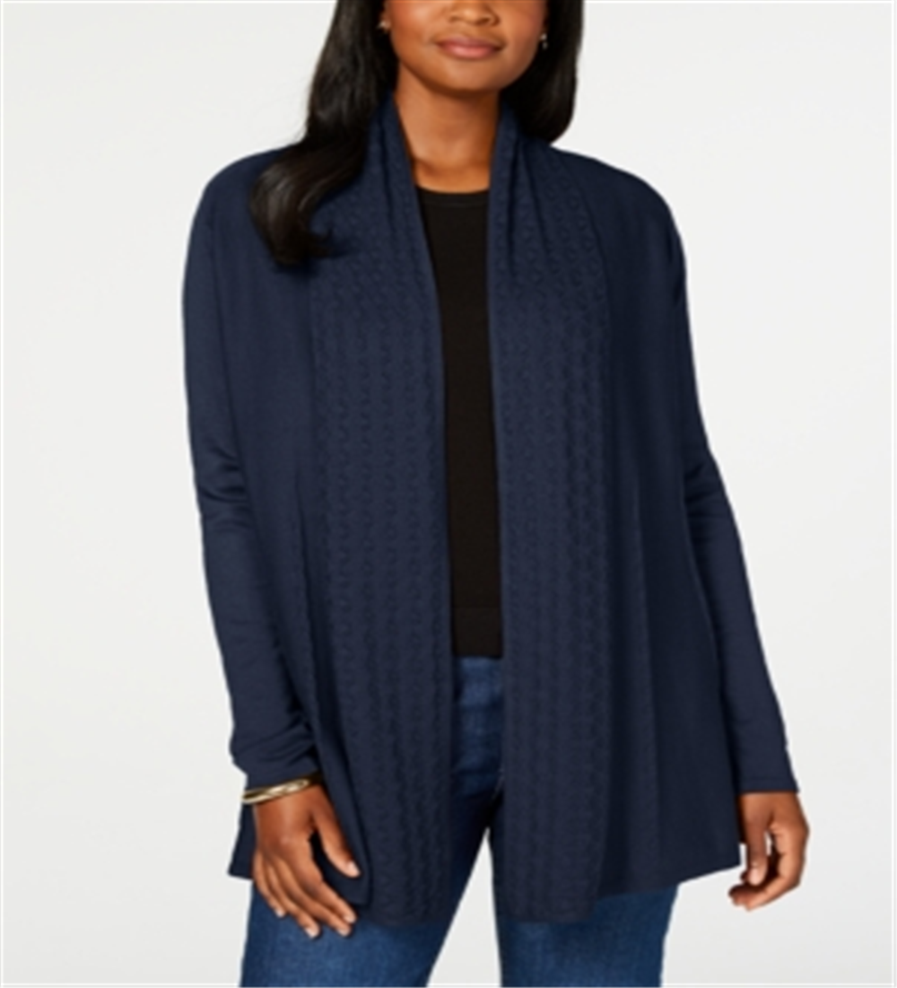 Karen Scott Women's Pointelle Collar Cardigan Blue Size Petite XL