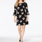 Tommy Hilfiger Women's Printed Jersey Bell Sleeve a line Dress Black Size 16