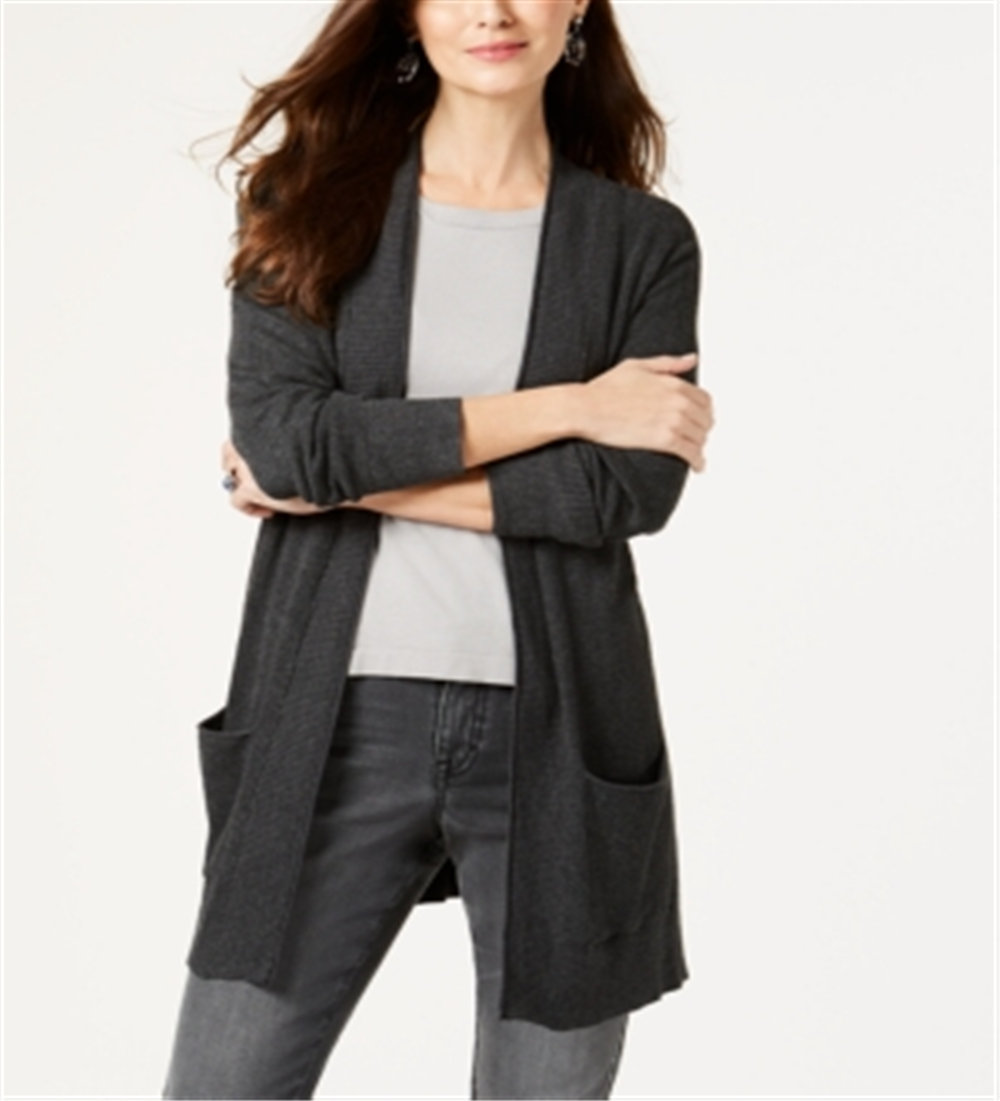 Style & Co Women's Long Thermal-Stitch Cardigan Sweater Gray Size Medium