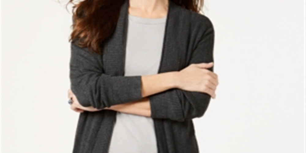 Style & Co Women's Long Thermal-Stitch Cardigan Sweater Gray Size Medium