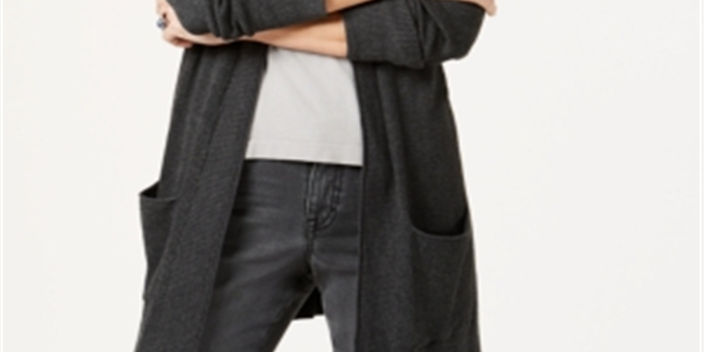 Style & Co Women's Long Thermal-Stitch Cardigan Sweater Gray Size Medium