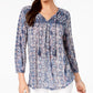 Style & Co Women's Mixed Print Peasant Top Blue Size Petite S