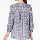 Style & Co Women's Mixed Print Peasant Top Blue Size Petite S