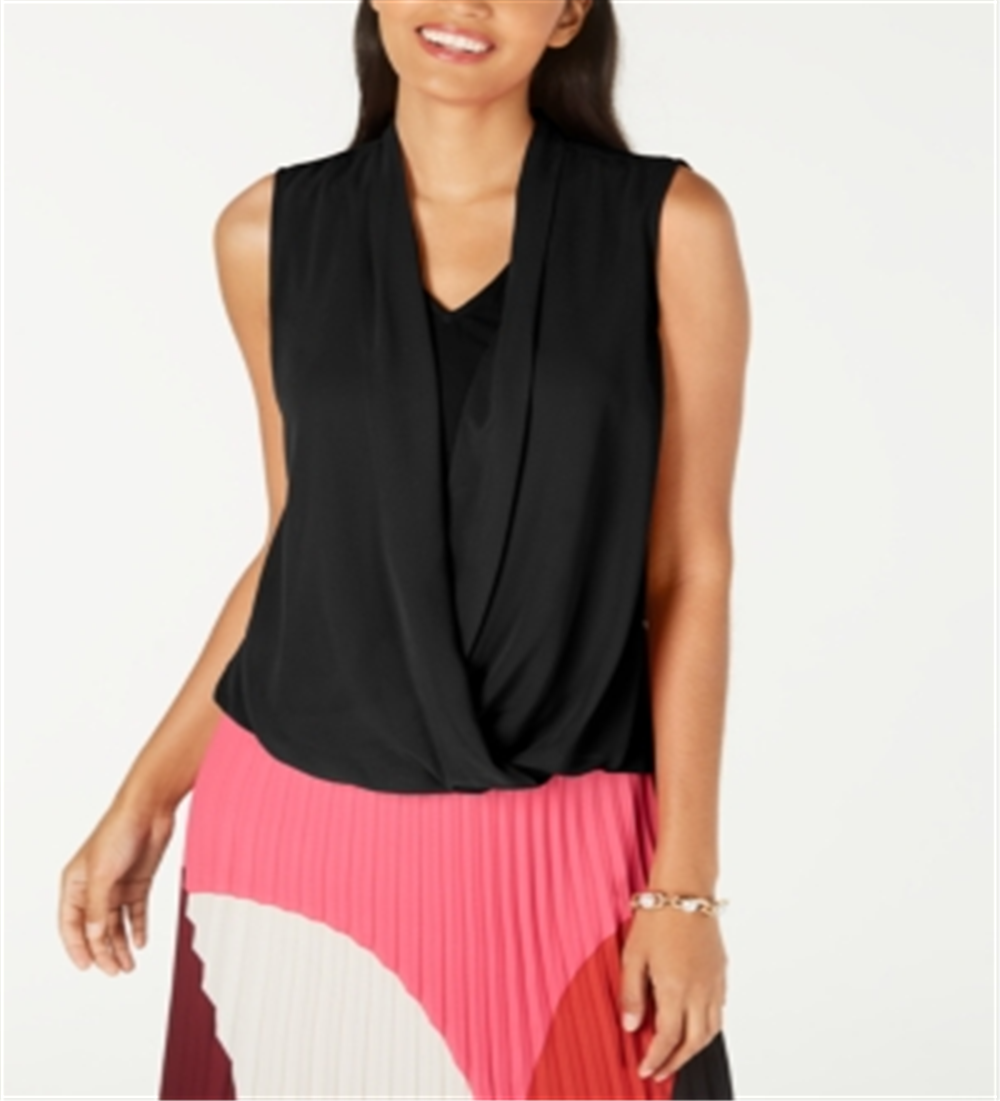 Alfani Women's Sleeveless Draped Front Top Black Size Petite XL