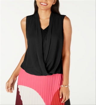 Alfani Women's Sleeveless Draped Front Top Black Size Petite XL