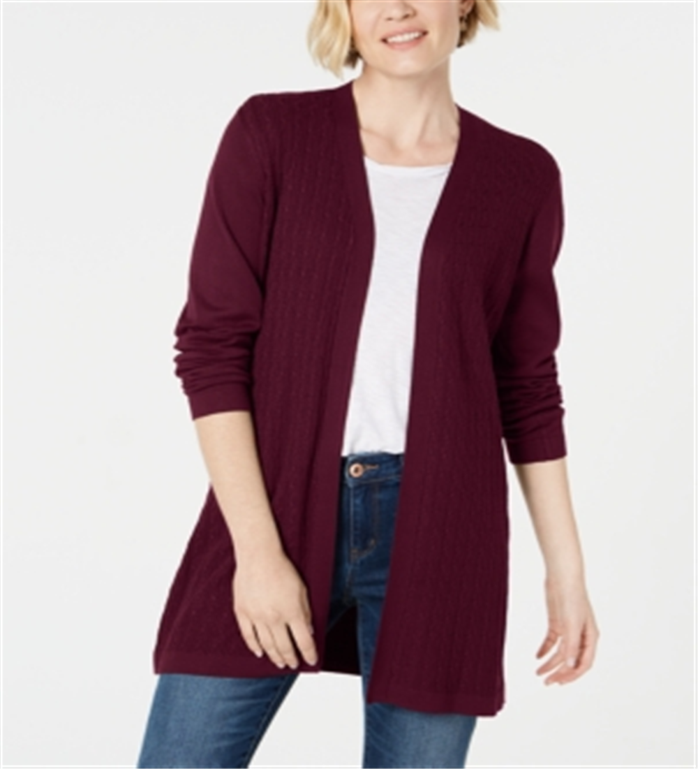 Karen Scott Women's Open Front Cardigan Red Size Small