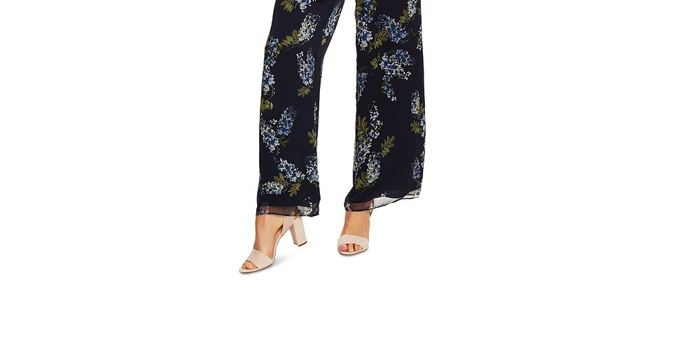 Vince Camuto Women's Weeping Willows Printed Illusion Jumpsuit Navy Size 8 Petite