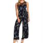 Vince Camuto Women's Weeping Willows Printed Illusion Jumpsuit Navy Size 8 Petite