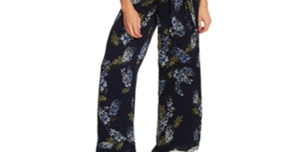 Vince Camuto Women's Weeping Willows Printed Illusion Jumpsuit Navy Size 8 Petite