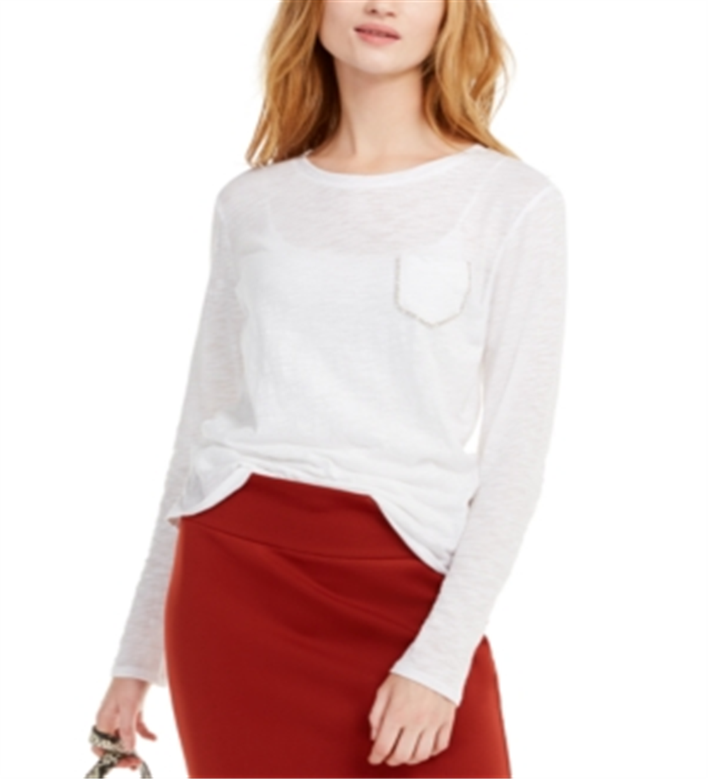 INC International Concepts Women's Cotton Rhinestone Pocket Top Black Size Medium