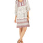Style & Co Petite Printed 3/4-Sleeve Peasant Dress Brown Size Petite P