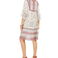 Style & Co Petite Printed 3/4-Sleeve Peasant Dress Brown Size Petite P